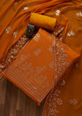 Mustard Sequins Semi Crepe Unstitched Salwar Suit