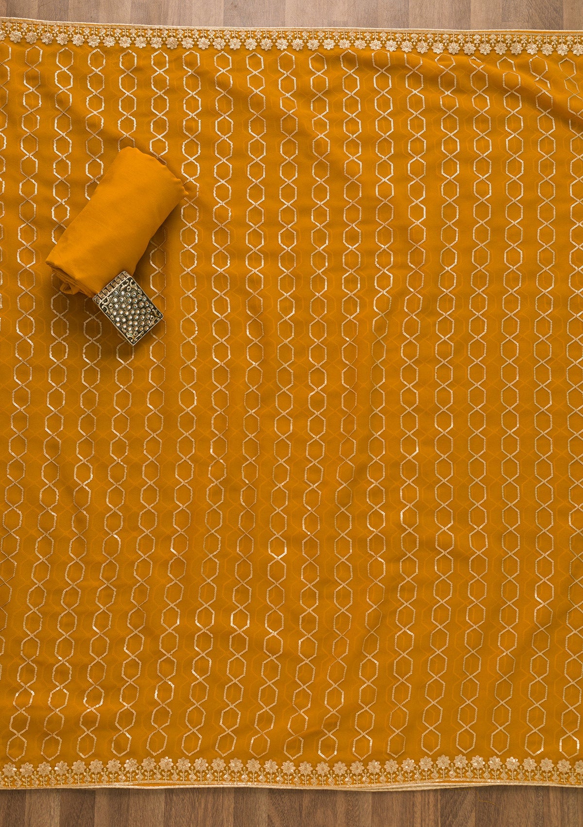 Mustard Sequins Georgette Unstitched Salwar Suit