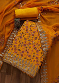 Mustard Sequins Semi Crepe  Unstitched Salwar Suit
