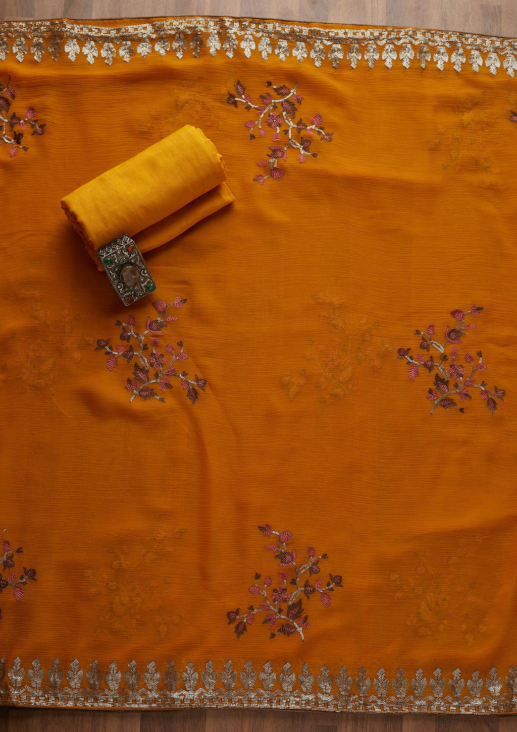 Mustard Sequins Semi Crepe  Unstitched Salwar Suit