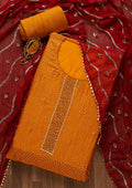 Mustard Sequins Semi Crepe Unstitched Salwar Suit