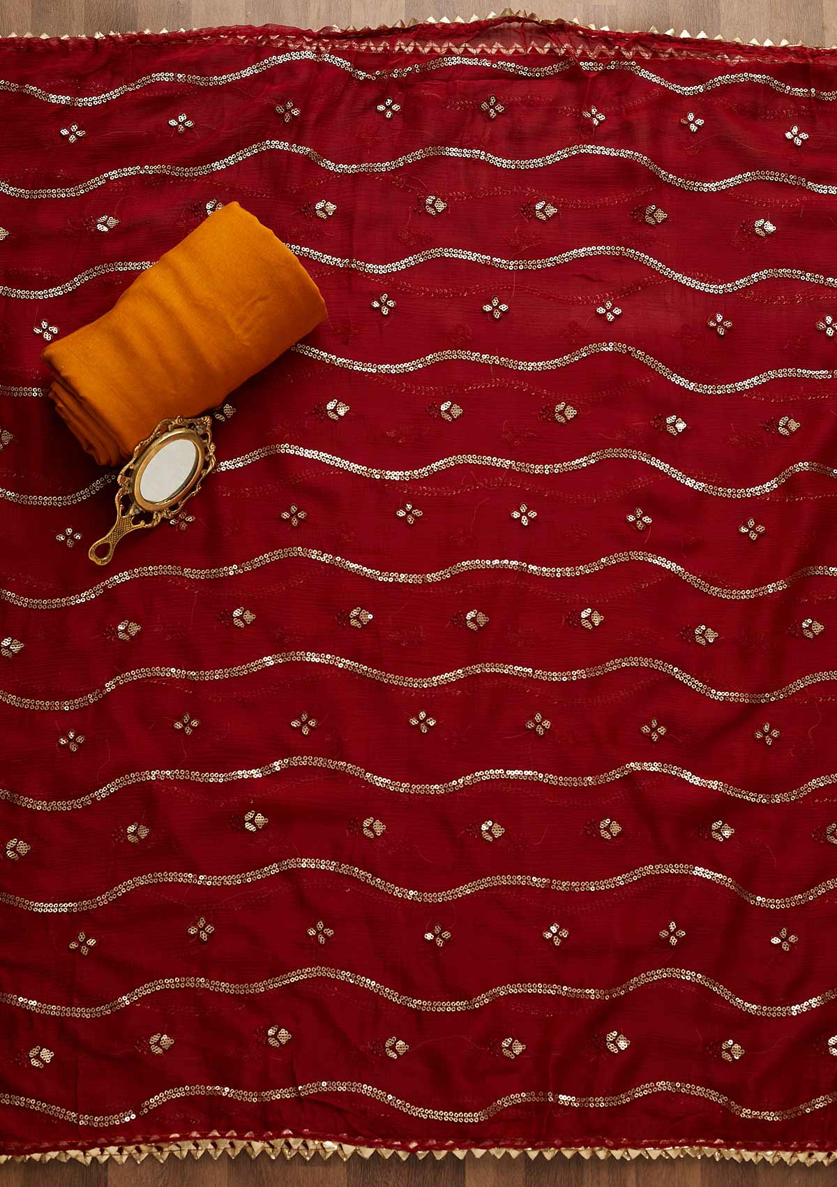 Mustard Sequins Semi Crepe Unstitched Salwar Suit