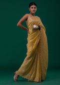 Mustard Sequins Organza Designer Saree