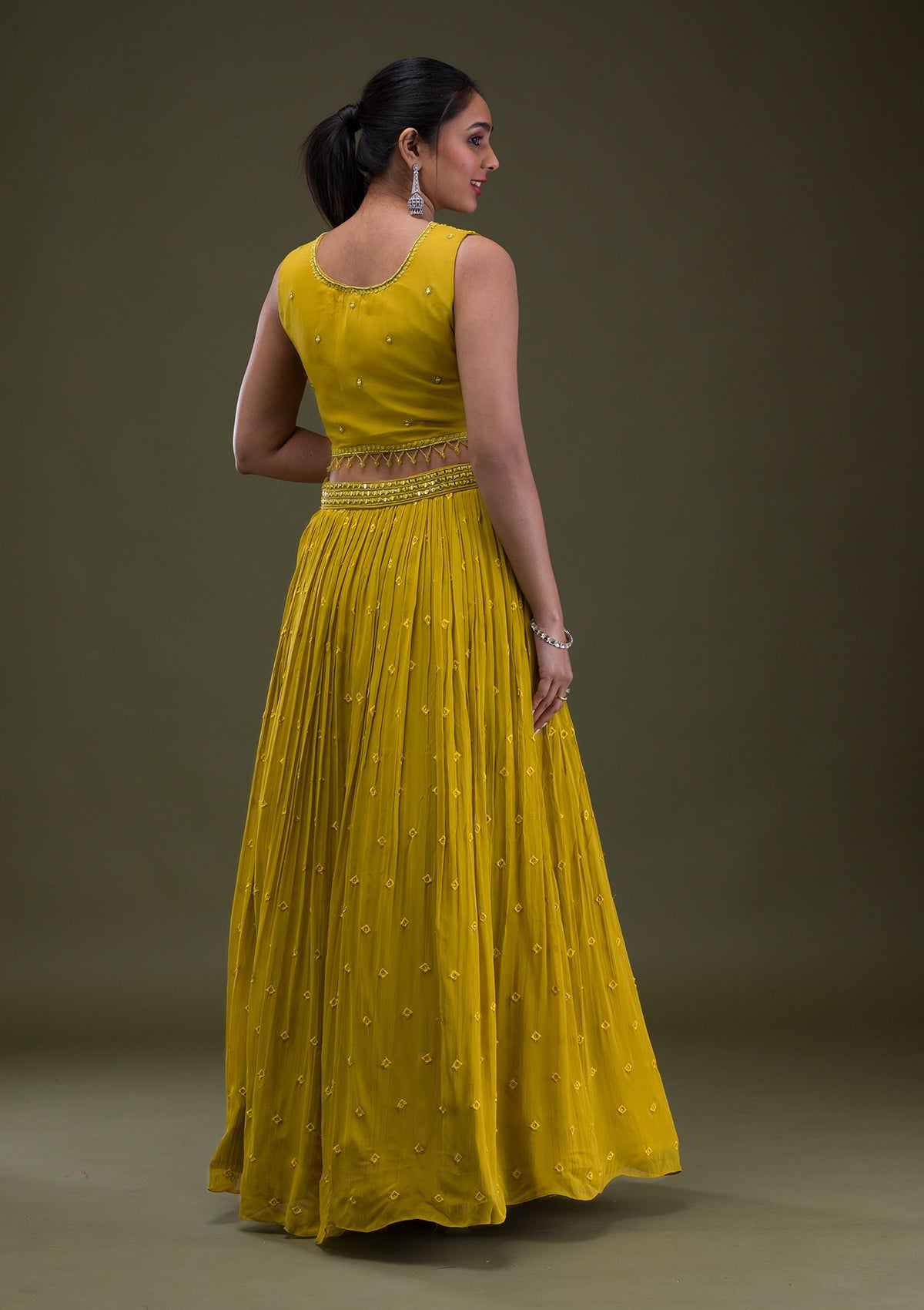 Mustard Threadwork Georgette Readymade Salwar Suit