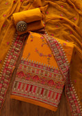 Mustard Threadwork Georgette Unstitched Salwar Suit