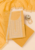 Mustard Threadwork Semi Crepe Unstitched Salwar Suit