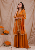 Mustard Zariwork Art Silk Readymade Sharara Suit