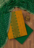Mustard Zariwork Art Silk Unstitched Salwar Suit