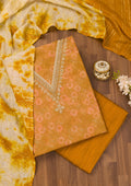 Mustard Zariwork Chanderi Unstitched Salwar Suit
