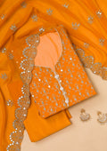 Mustard Zariwork Georgette Unstitched Salwar Suit