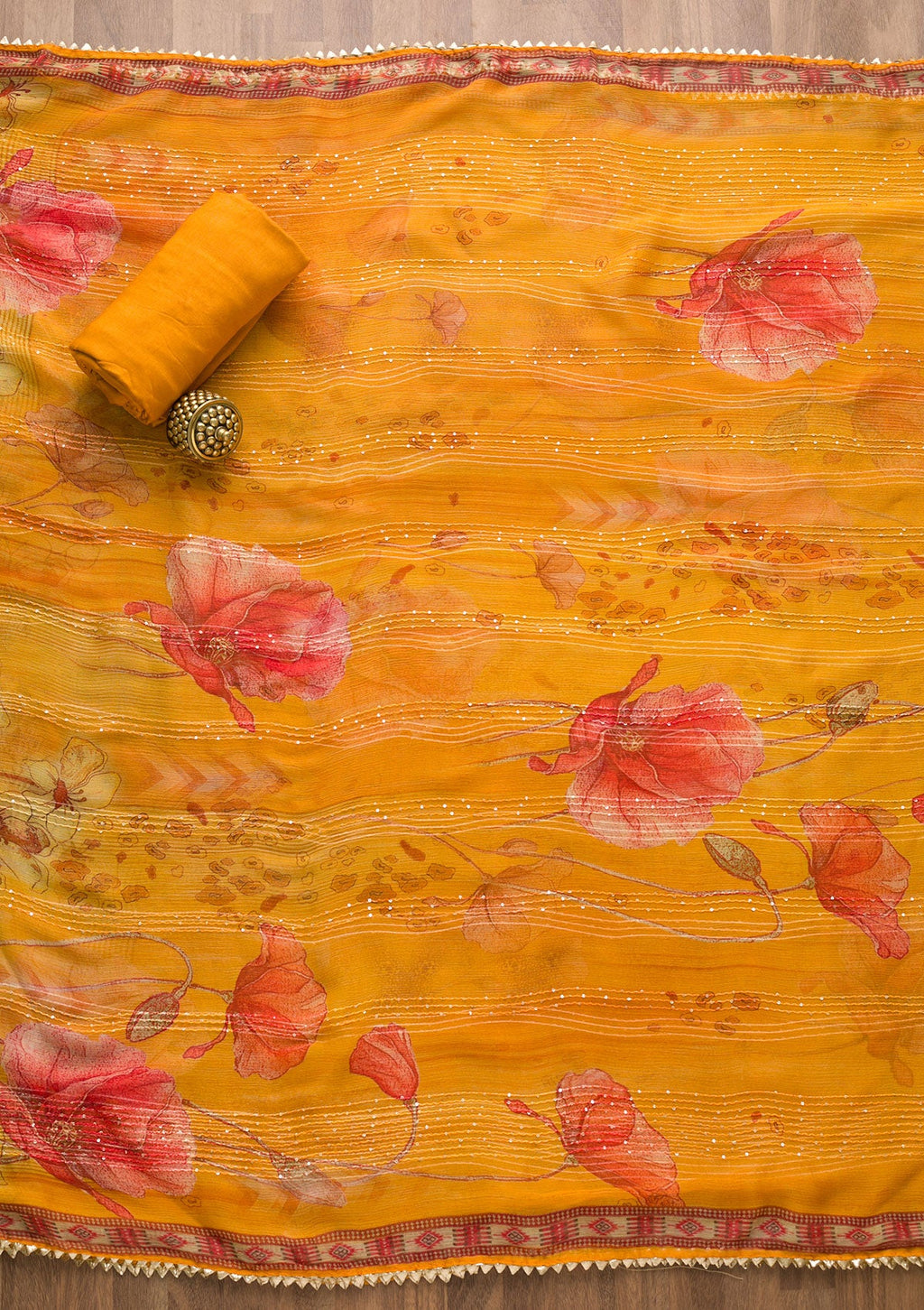 Mustard Zariwork Georgette Unstitched Salwar Suit