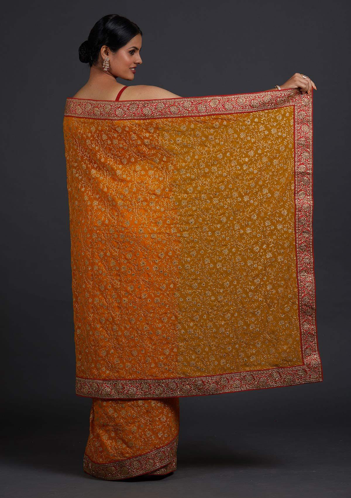 Mustard Zariwork Georgette Designer Saree
