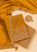 Mustard Zariwork Satin Unstitched Salwar Suit