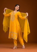 Mustard Zariwork Semi Crepe Readymade Salwar Suit