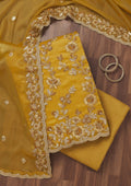 Mustard Zariwork Semi Crepe Unstitched Salwar Suit