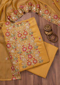 Mustard Zariwork Semi Crepe Unstitched Salwar Suit