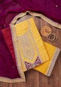 Mustard Zariwork Semi Crepe Unstitched Salwar Suit