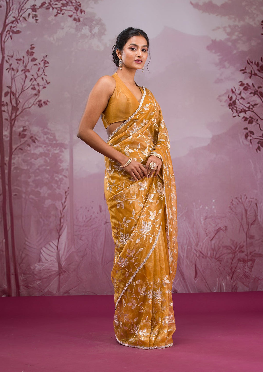 Mustard Zariwork Tissue Saree