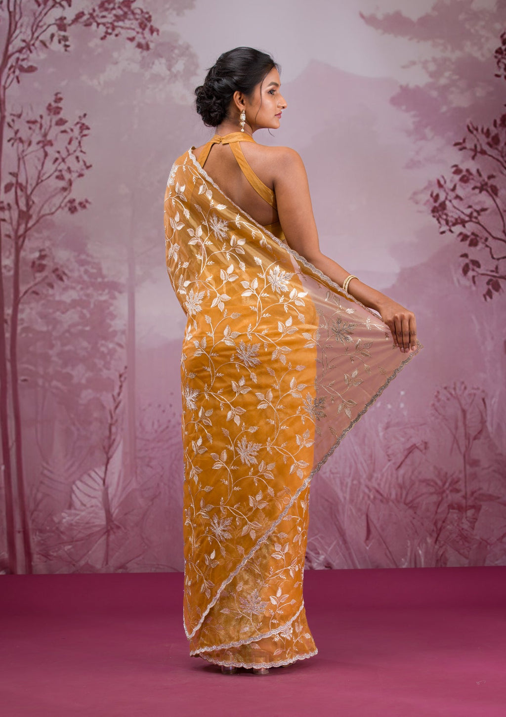 Mustard Zariwork Tissue Saree
