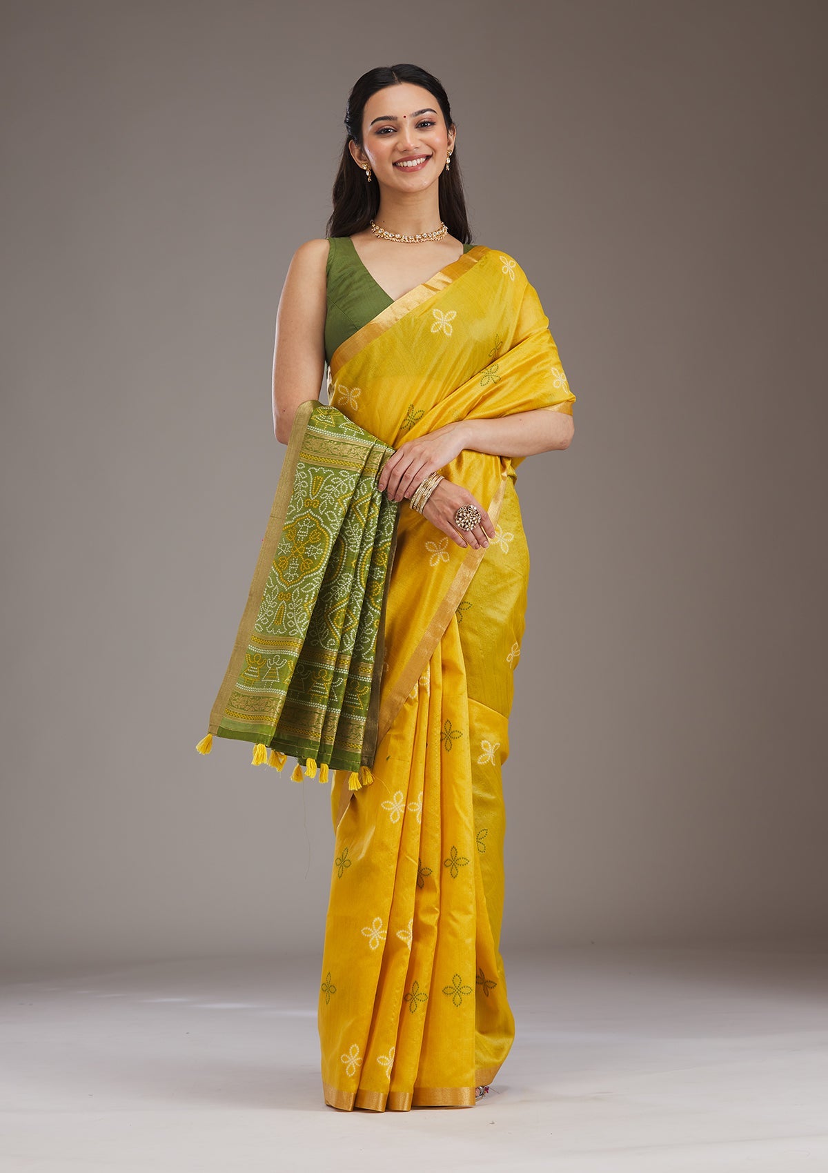 Mustard Zariwork Tissue Saree