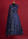 Navy Blue Glitter Net Designer Gown