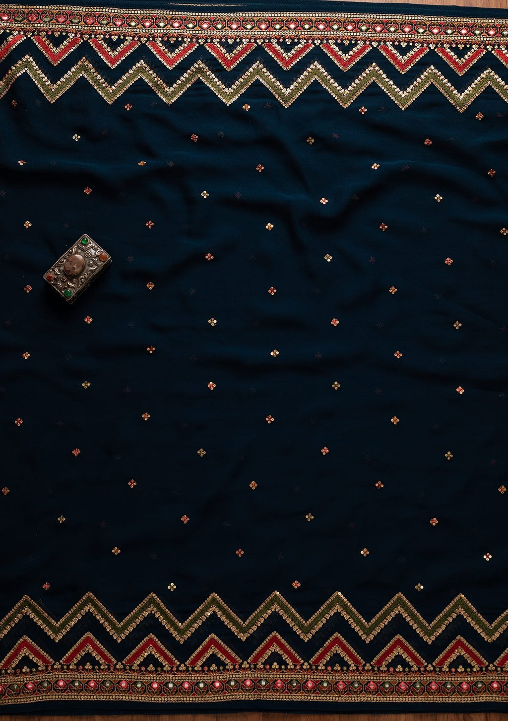 Navy Blue Sequins Georgette Unstitched Salwar Suit