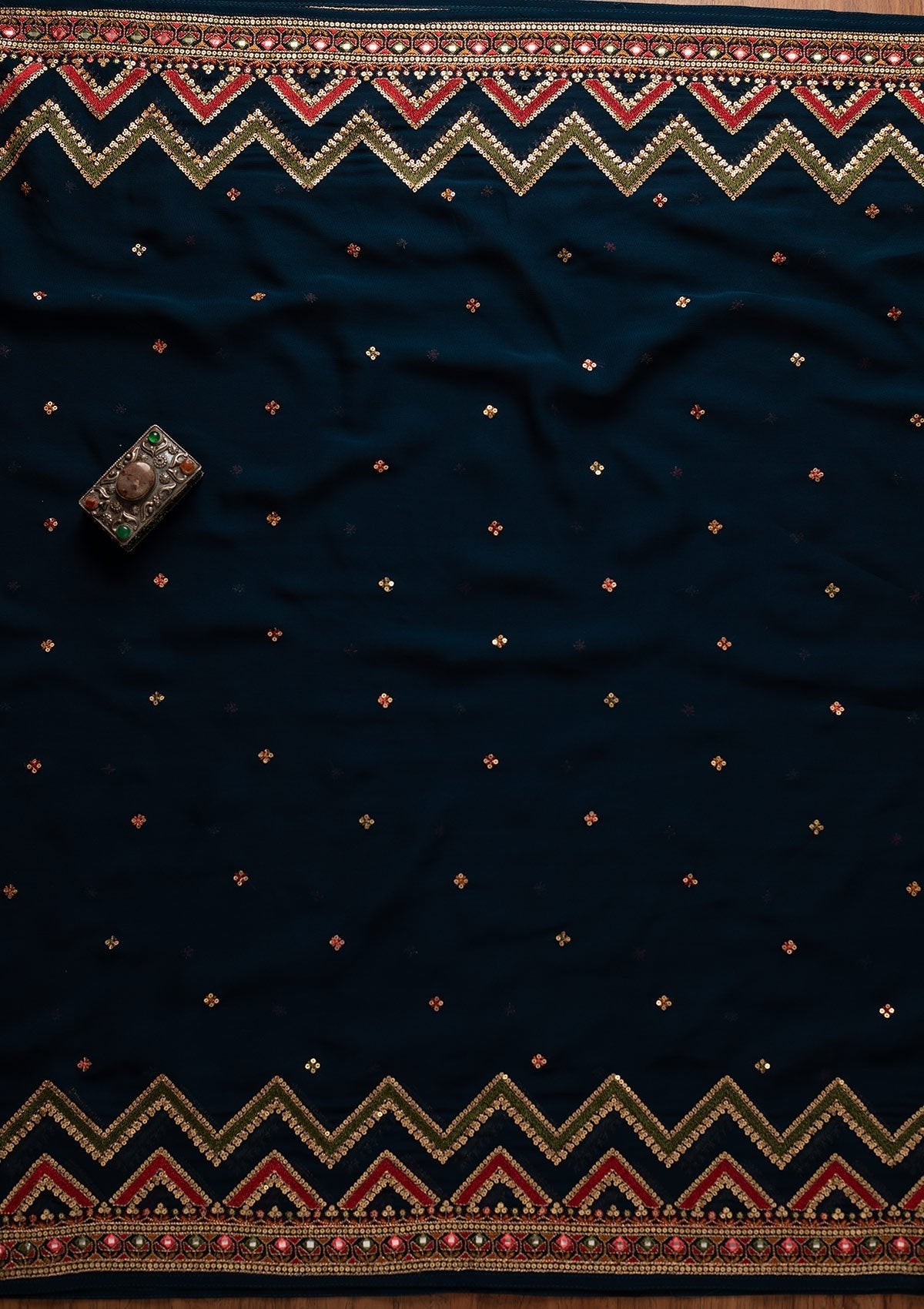Navy Blue Sequins Georgette Unstitched Salwar Suit