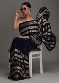 Navy Blue Sequins Georgette Designer Saree