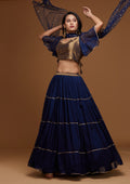 Navy Blue Stonework Georgette Readymade Lehenga