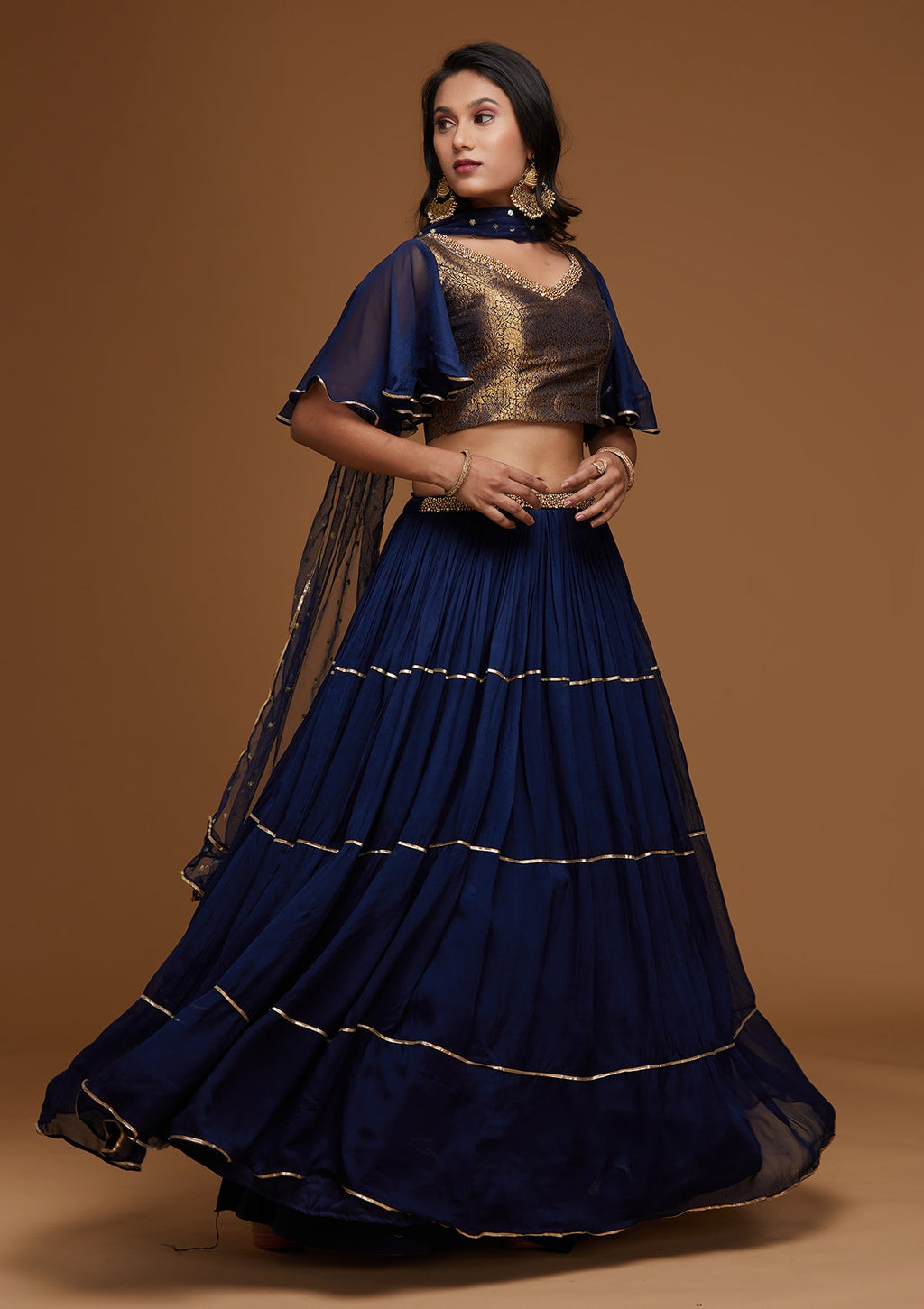 Navy Blue Stonework Georgette Readymade Lehenga