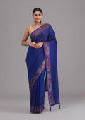Navy Blue Stonework Raw Silk Designer Saree