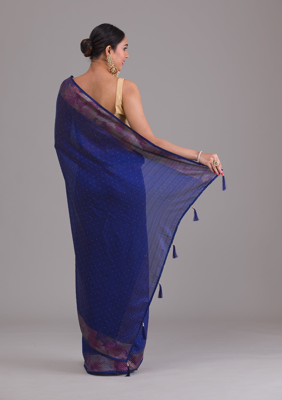 Navy Blue Stonework Raw Silk Designer Saree