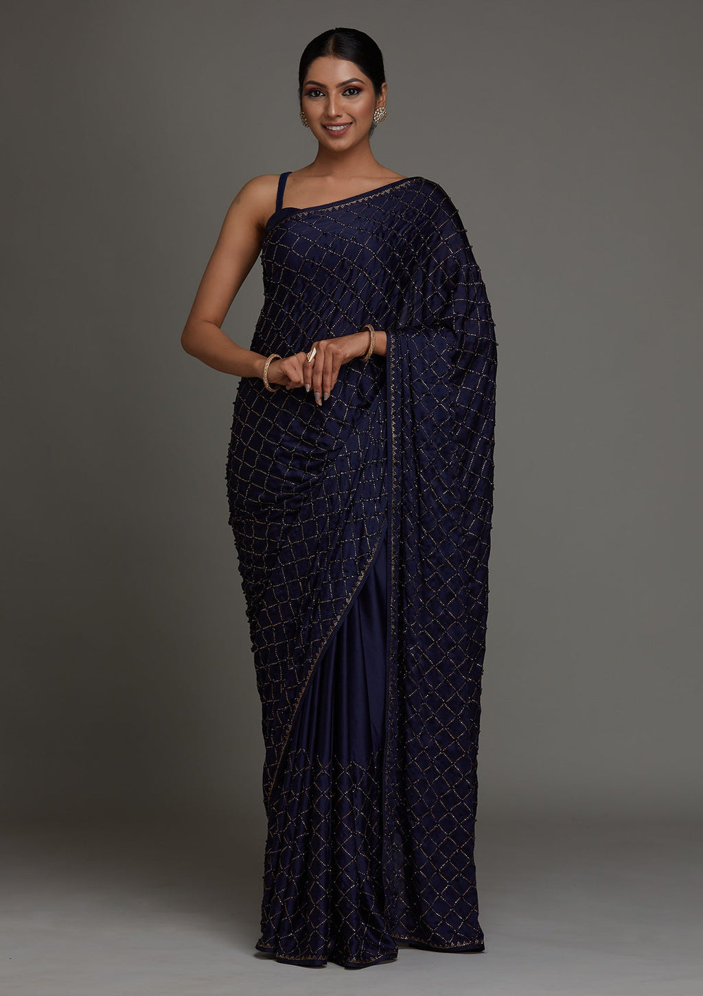Navy Blue Swarovski Shimmer Designer Saree