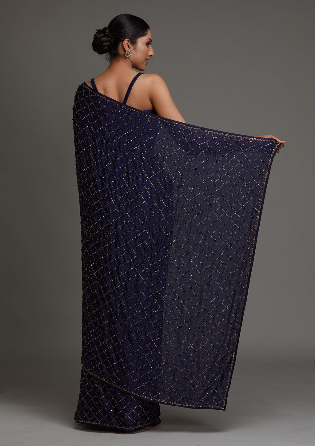Navy Blue Swarovski Shimmer Designer Saree