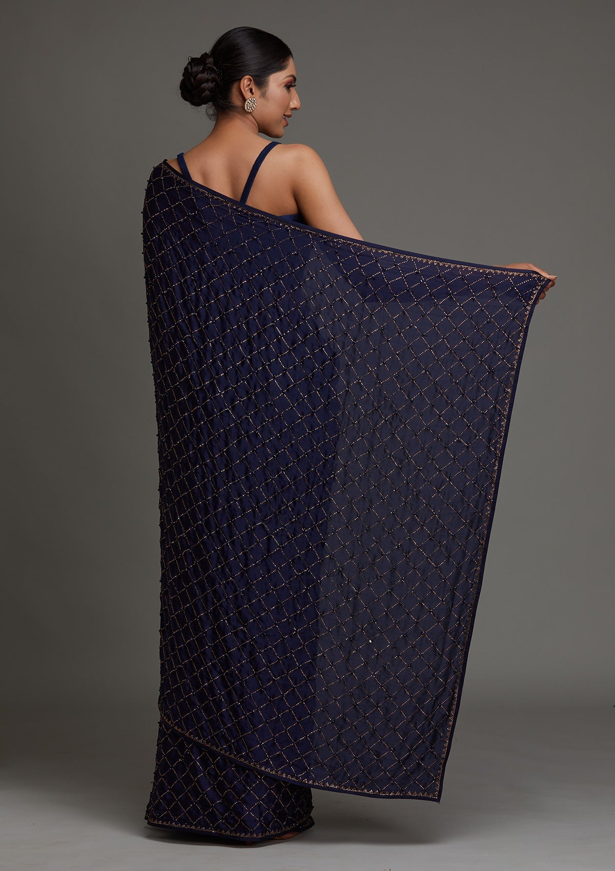 Navy Blue Swarovski Shimmer Designer Saree
