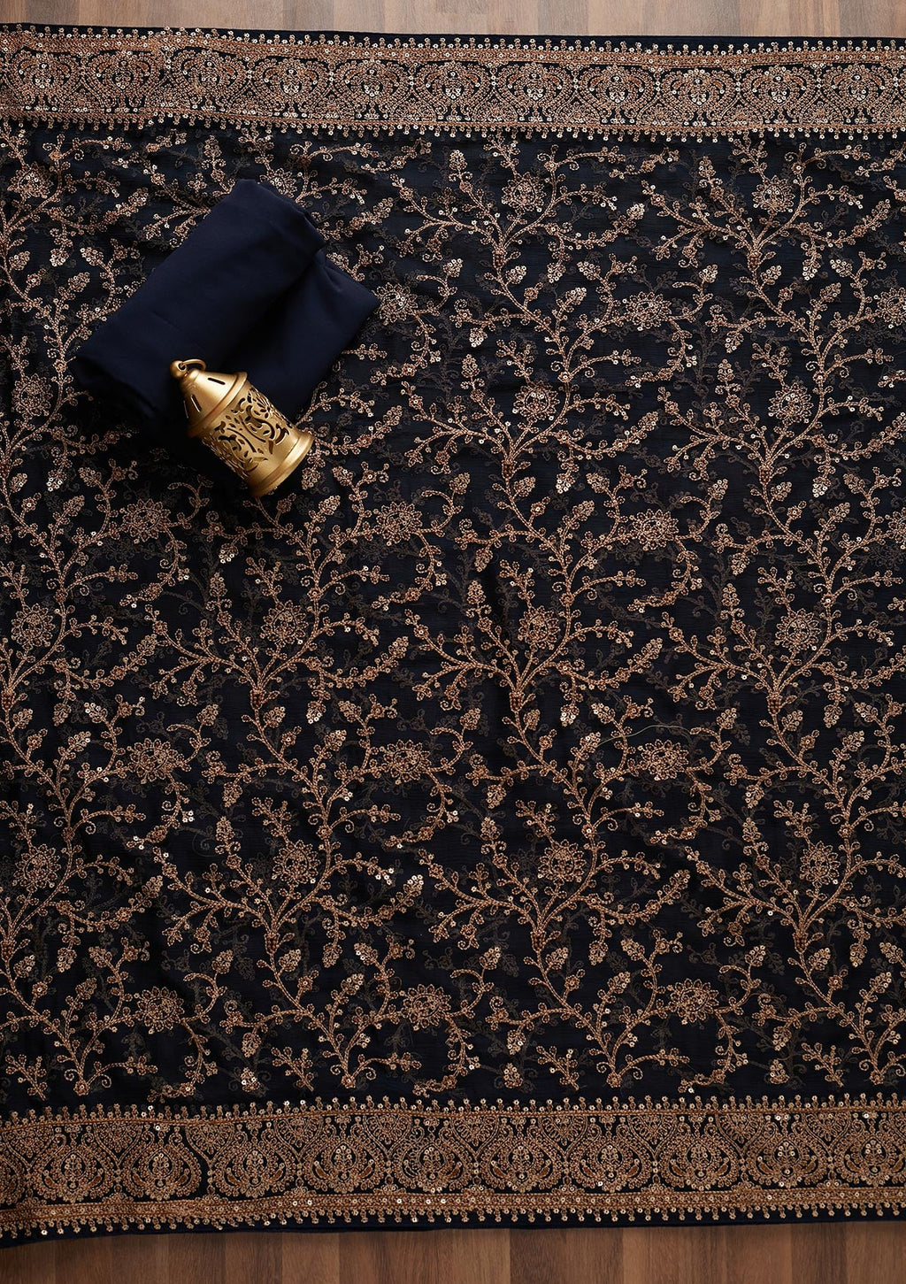 Navy Blue Threadwork Georgette Unstitched Salwar Suit