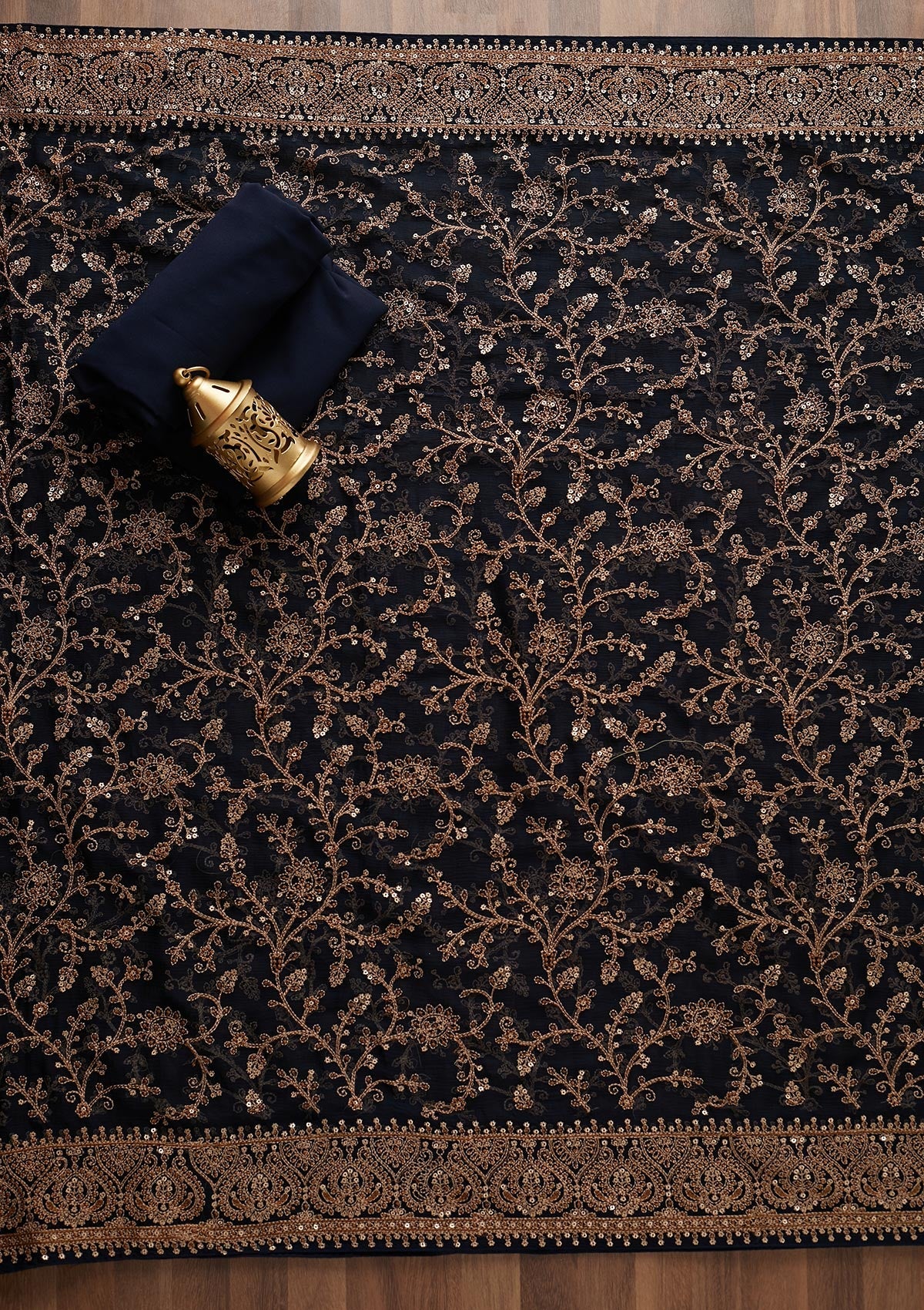 Navy Blue Threadwork Georgette Unstitched Salwar Suit