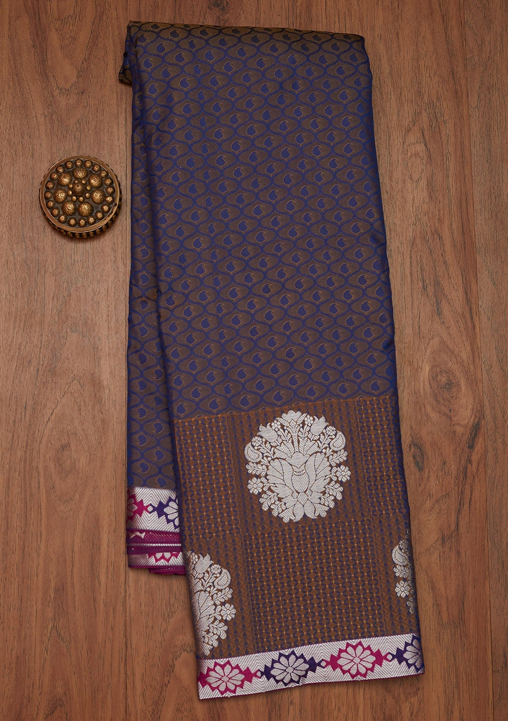 Navy Blue Zari Work Brocade Saree