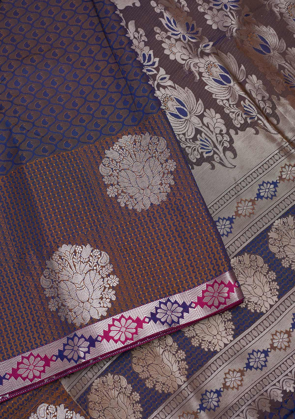 Navy Blue Zari Work Brocade Saree