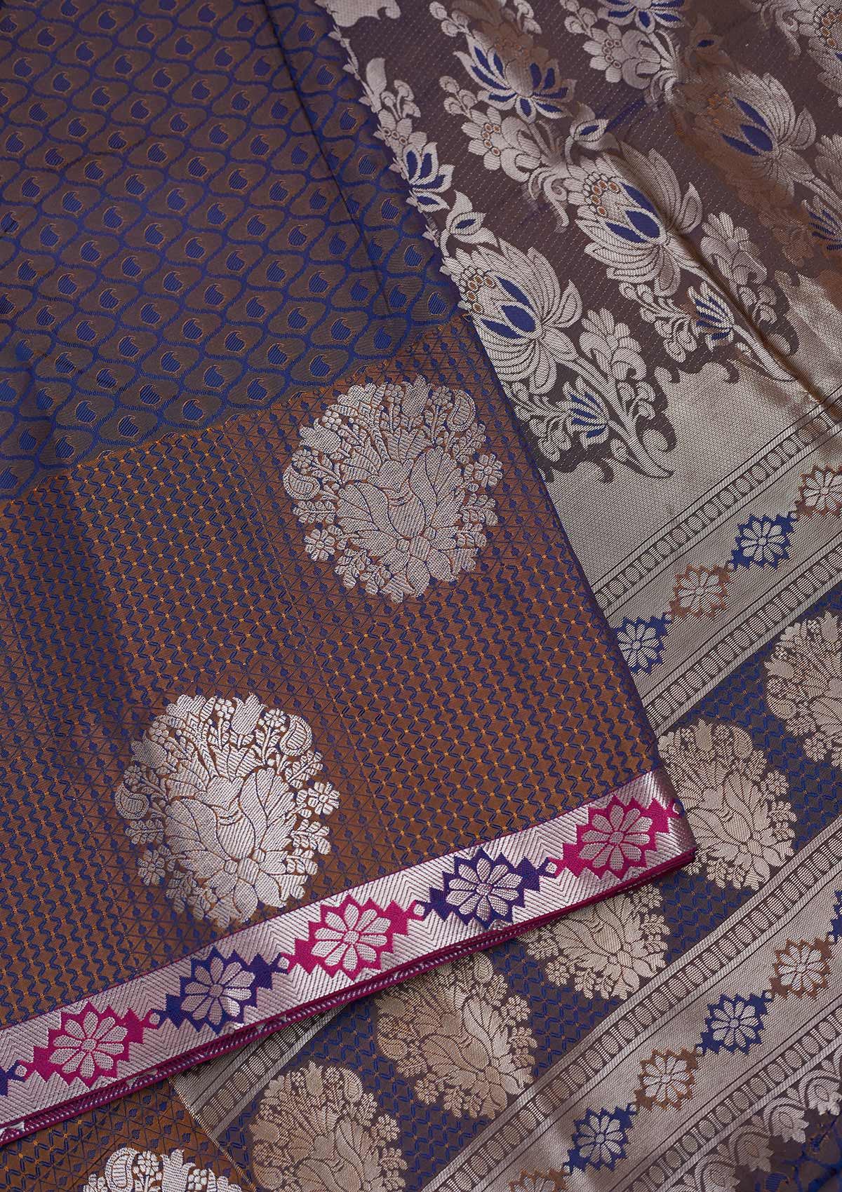 Navy Blue Zari Work Brocade Saree