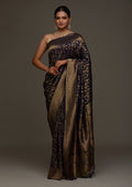 Navy Blue Zari Work Banarasi Saree
