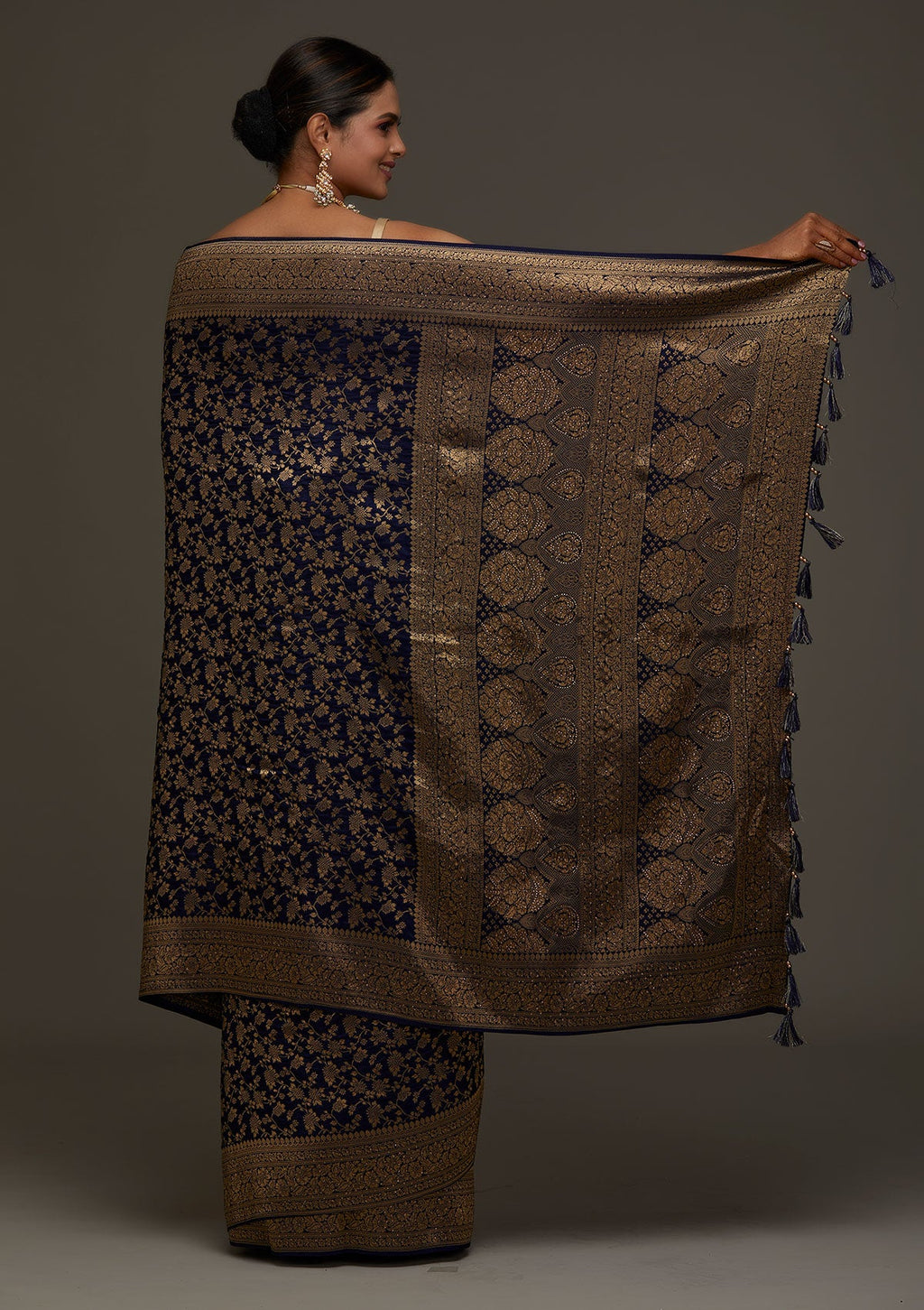 Navy Blue Zari Work Banarasi Saree