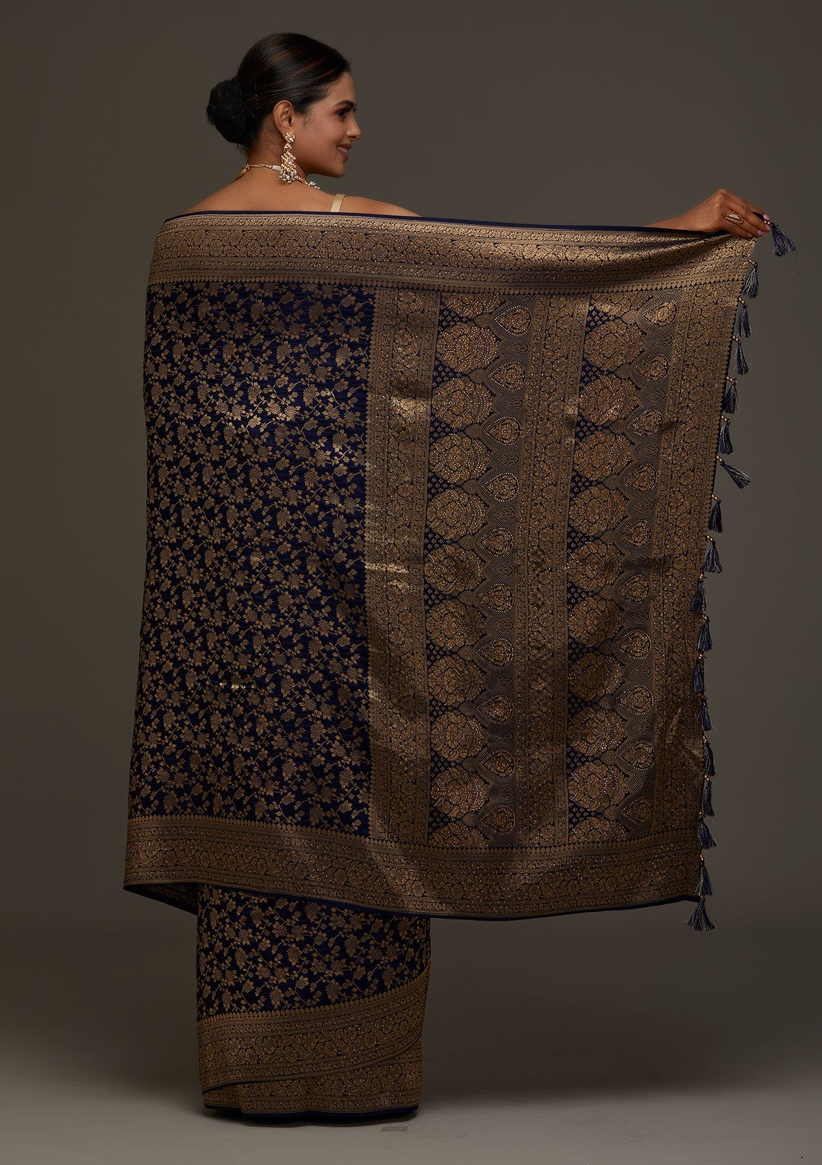 Navy Blue Zari Work Banarasi Saree
