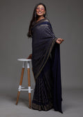 Navy Blue Sequins Georgette Designer Saree