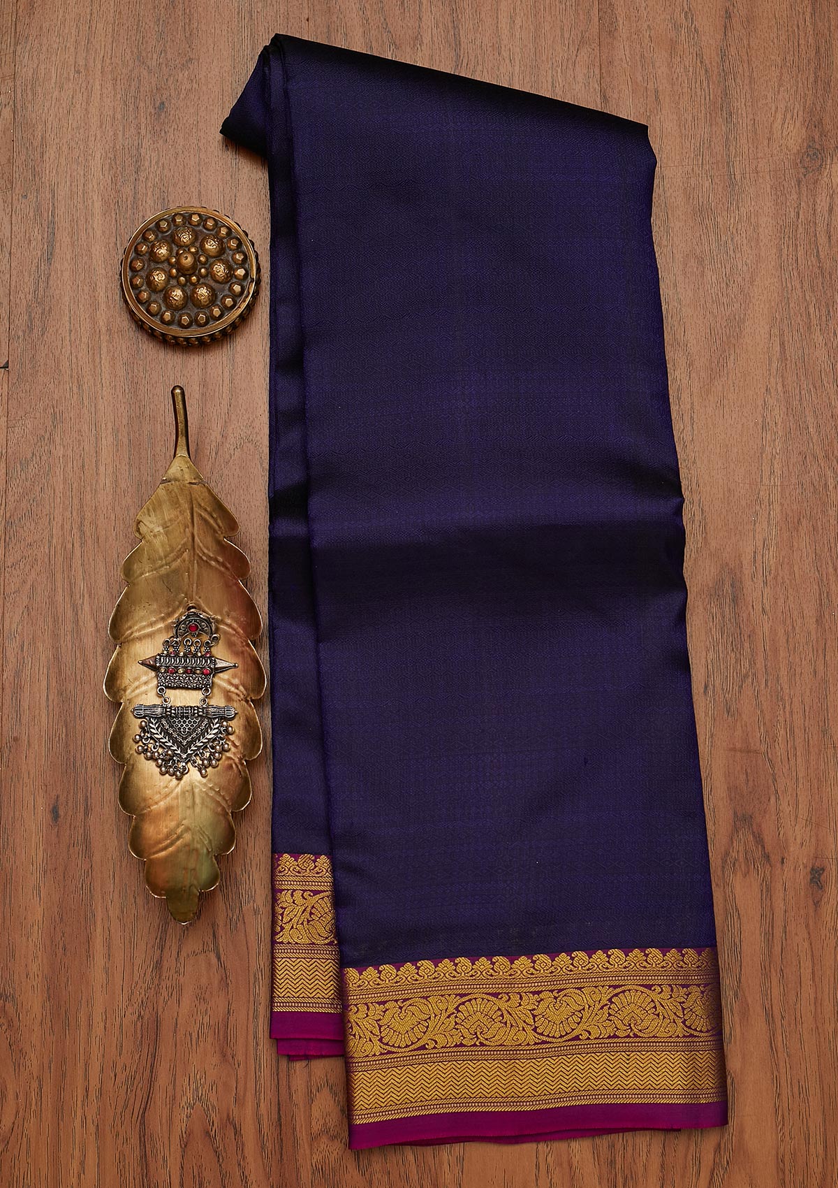 Navy Blue Zariwork Pure Silk Saree