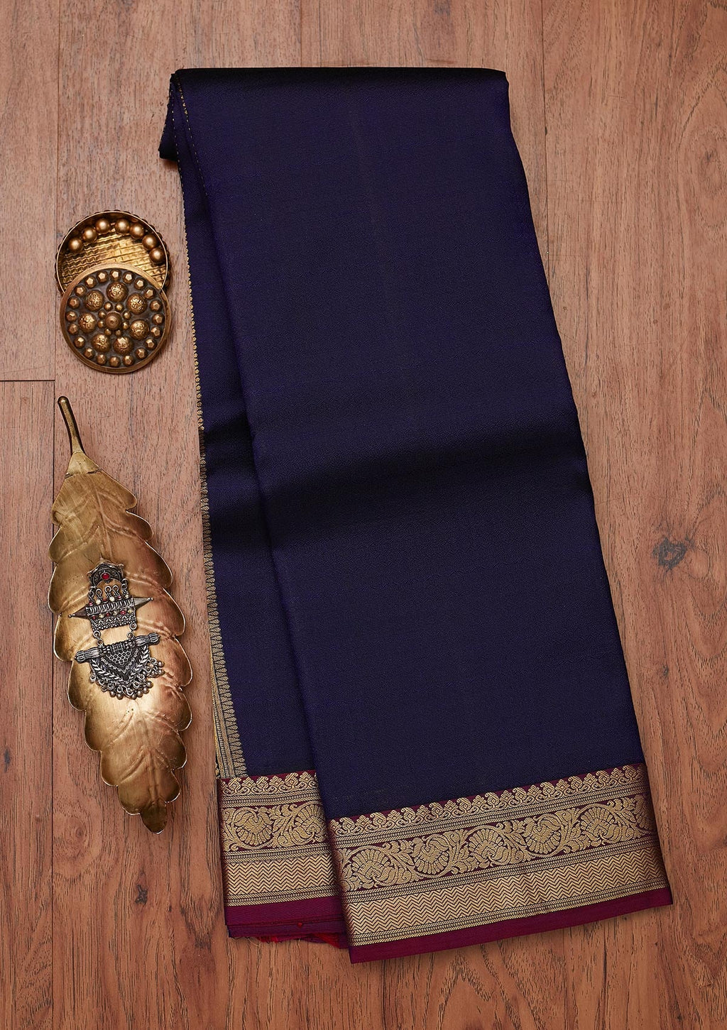 Navy Blue Zariwork Pure Silk Unstitched Saree