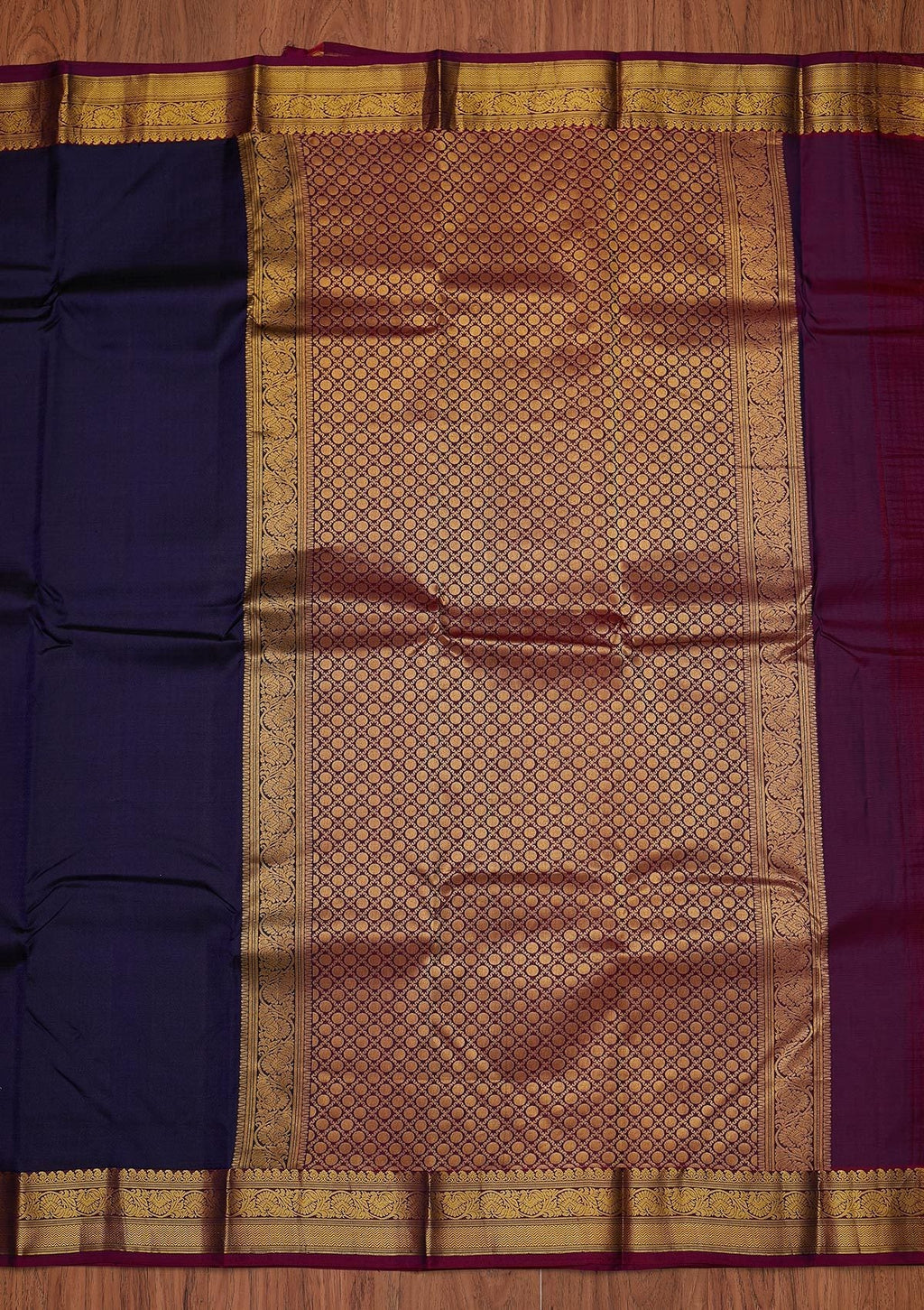 Navy Blue Zariwork Pure Silk Unstitched Saree