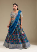 Navy Blue Printed Georgette Readymade Lehenga