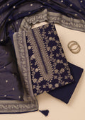 Navy Blue Zariwork Satin Unstitched Salwar Suit