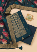 Navy Blue Zariwork Semi Crepe Unstitched Salwar Suit